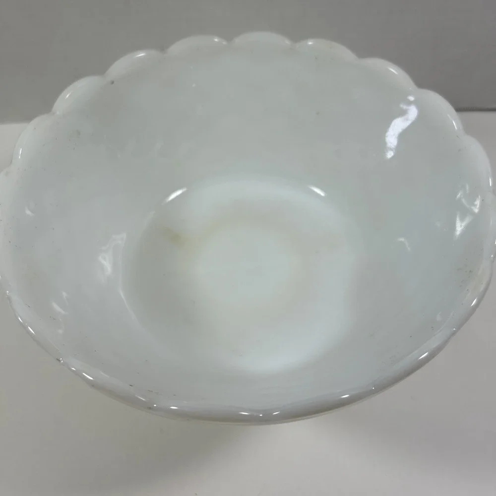 Vintage White Milk‎ Glass Fruit Bowl Raised Pattern